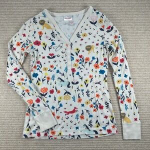 Hanna Andersson Pajama Top Womens S White Floral Animal Print Organic Cotton